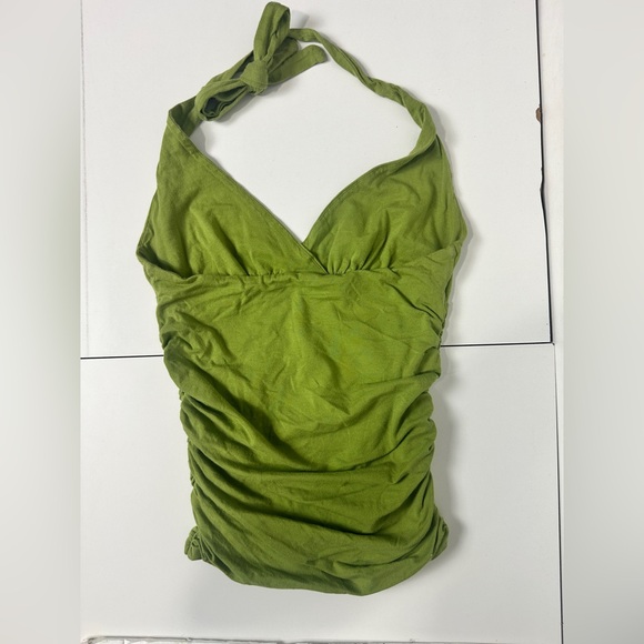Green Halter Ruched Tank Top - Picture 2 of 3